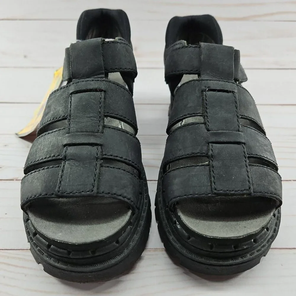 Skechers Youth Size 1 Black Chunky Leather Sandals Platform Y2K‎ 90s Grunge